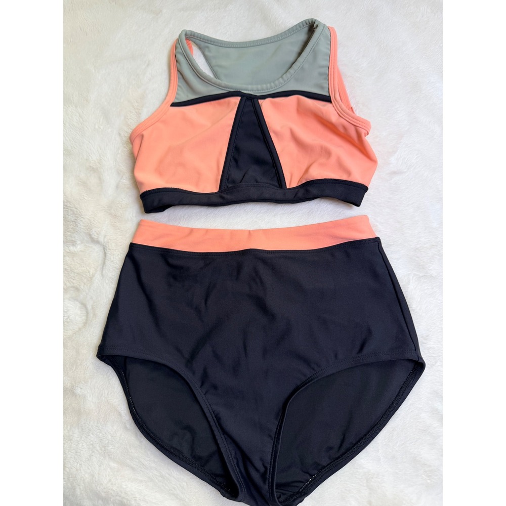 Oh La La Dancewear Coral Black Strappy Back Dance Set AXS High Waist Briefs